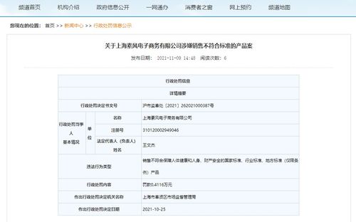 上海素风电子商务有限公司涉嫌销售不符合标准的产品被罚